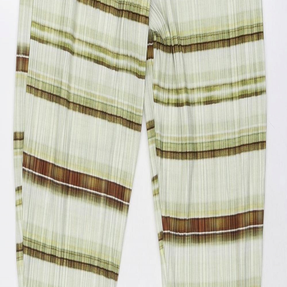 PRETTYLITTLETHING Womens Green Striped Polyester Trousers Size 8 Regular