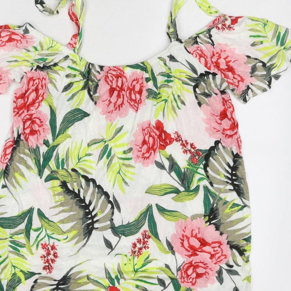 Dorothy Perkins Womens Multicoloured Floral Viscose Basic T-Shirt Size 10 Boat Neck