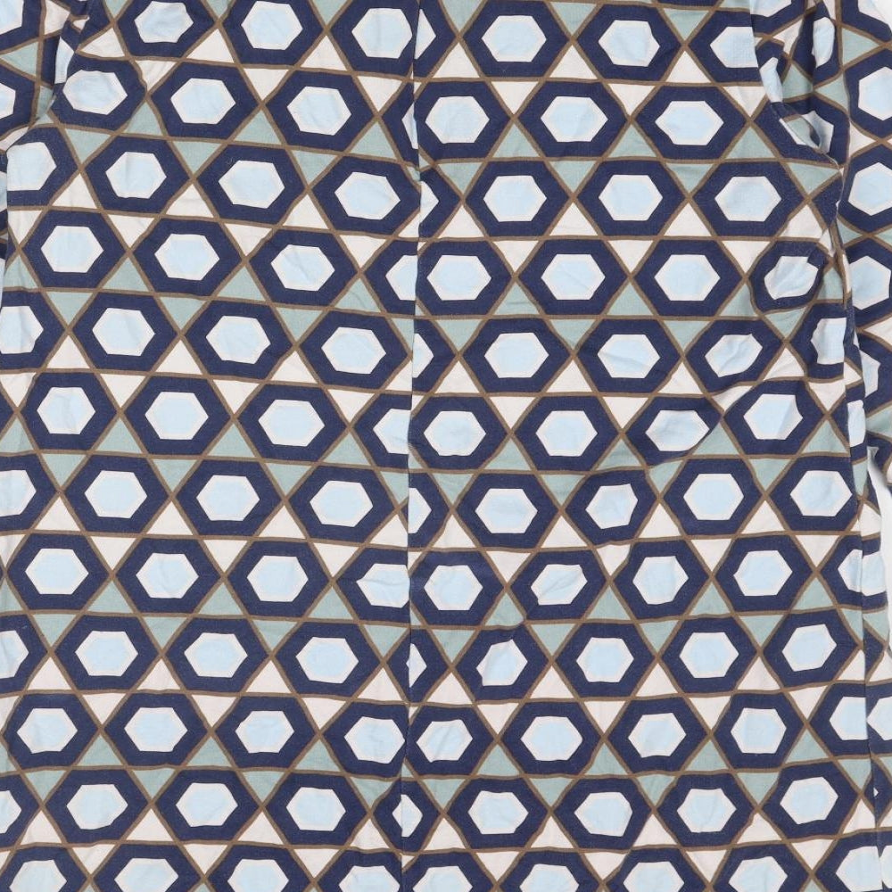 H&M Womens Blue Geometric Cotton A-Line Size M Round Neck Zip