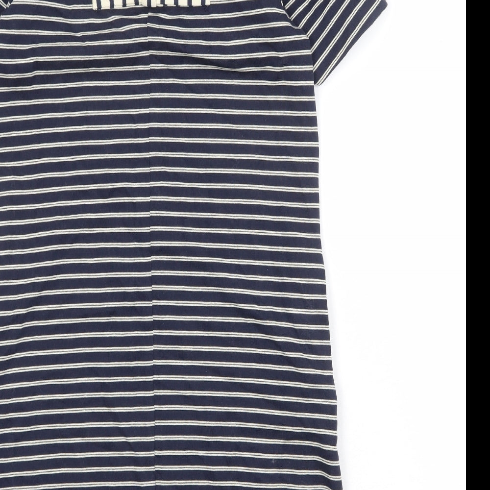Mango Womens Blue Striped Cotton T-Shirt Dress Size S Boat Neck Pullover