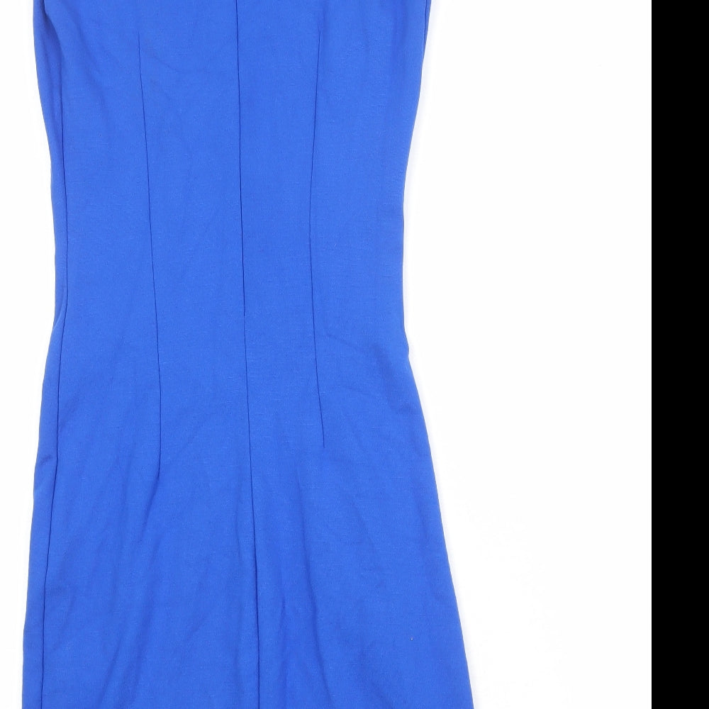 Mango Womens Blue Viscose Sheath Size S Boat Neck Zip