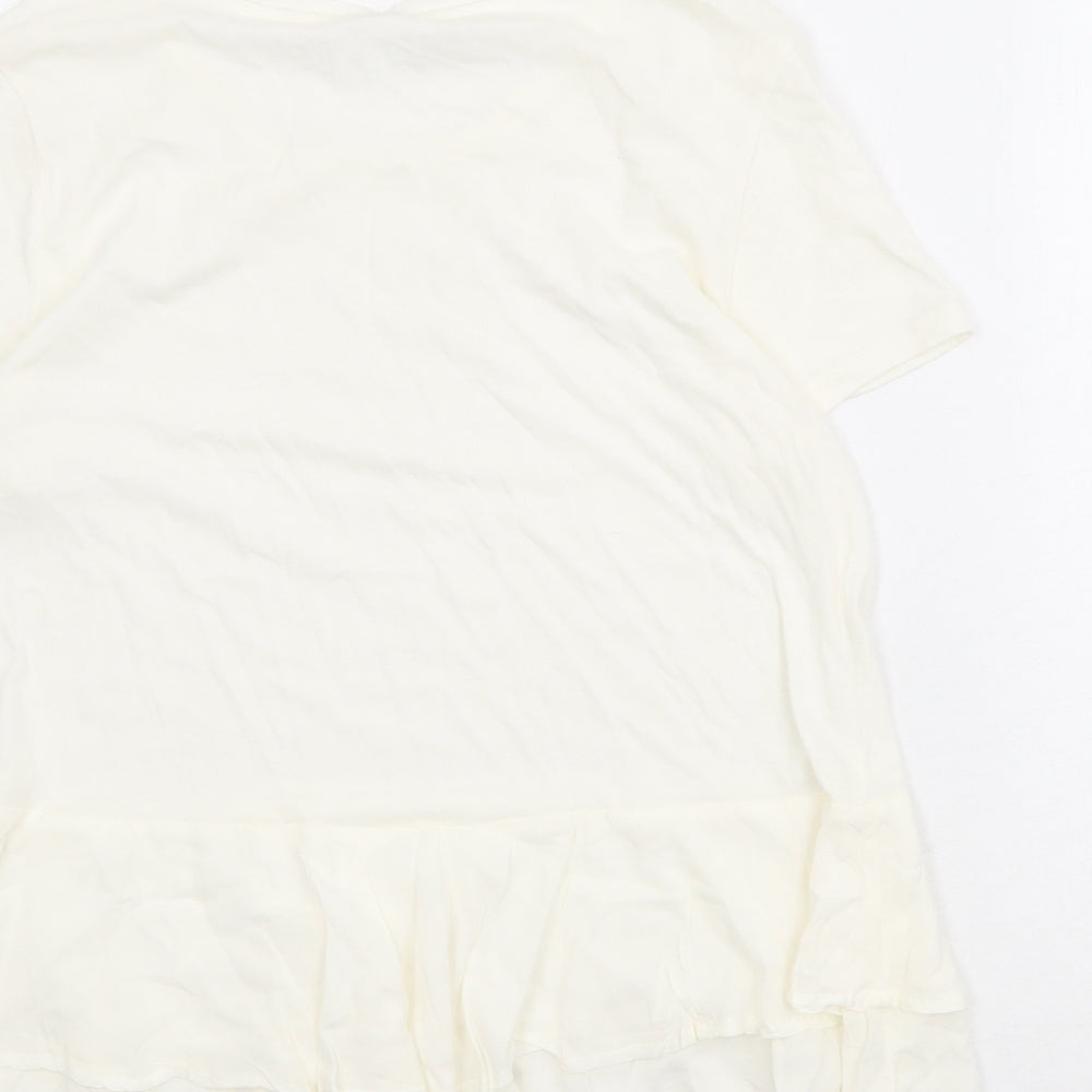 Villa Womens Ivory Viscose Basic T-Shirt Size L Round Neck