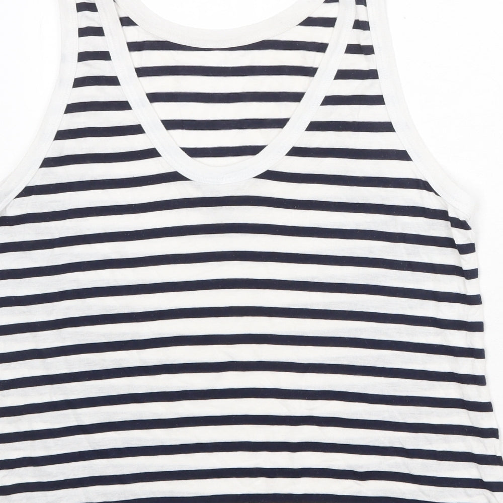 ASOS Womens White Striped Viscose Basic Tank Size 6 Round Neck
