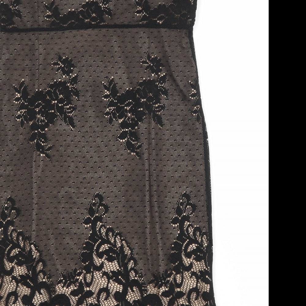 Etam Womens Black Polyester Sheath Size 14 Scoop Neck Pullover - Lace Overlay