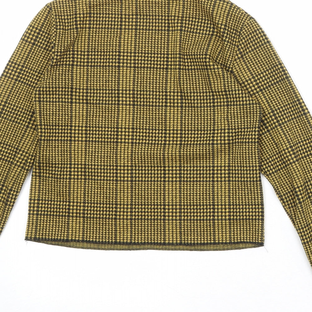 Bershka Womens Yellow Check Polyester Basic T-Shirt Size S High Neck