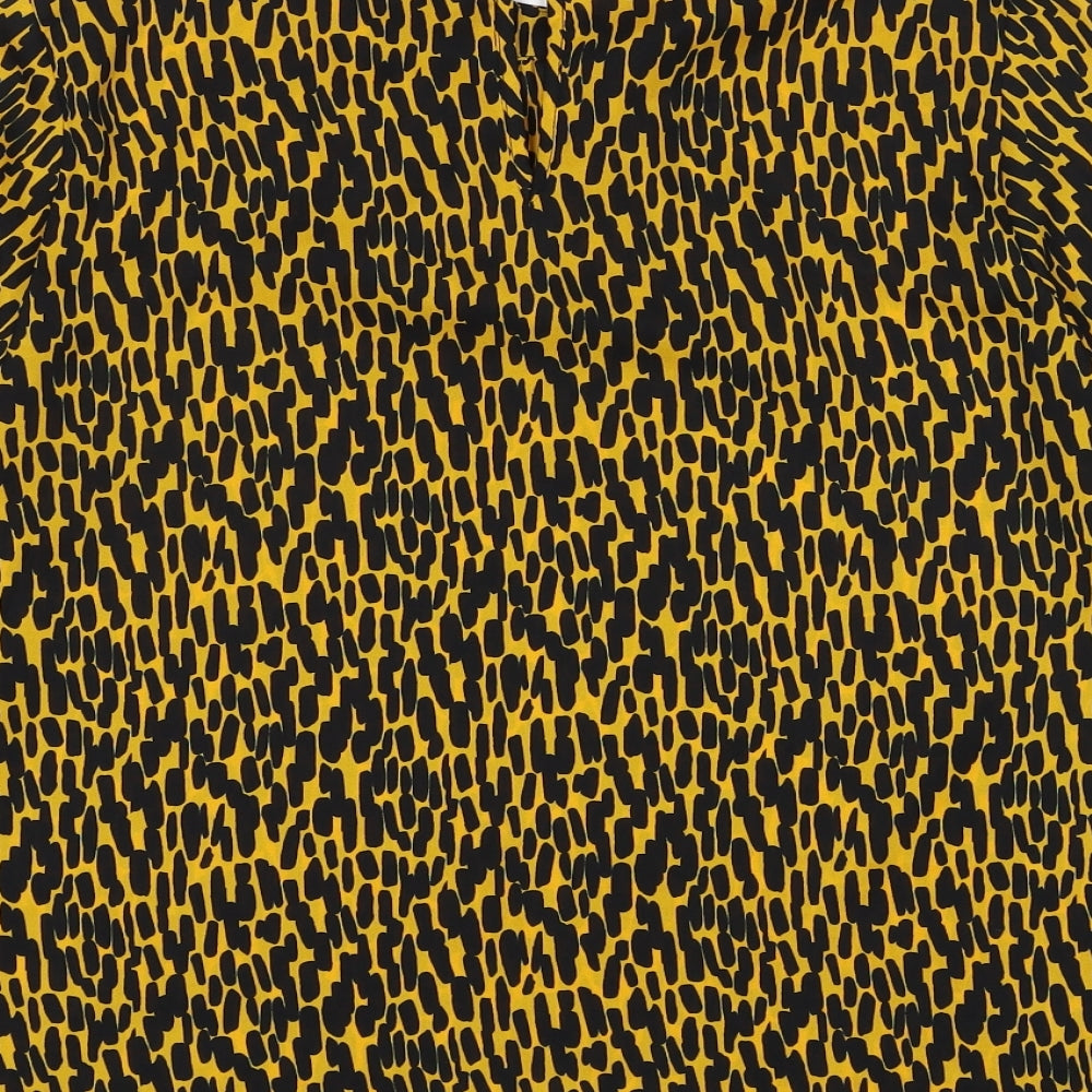 M&Co Womens Yellow Geometric Polyester Basic Blouse Size 12 Mock Neck