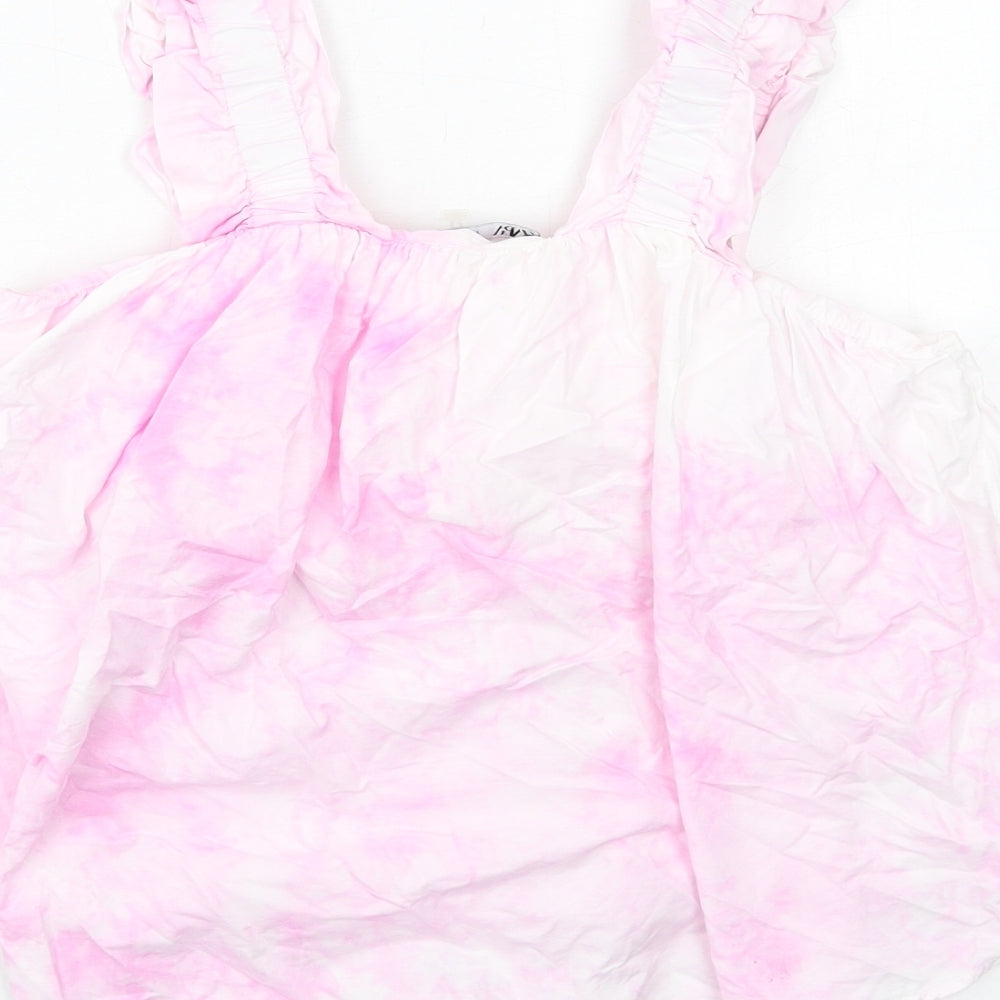 Zara Womens Pink Cotton Basic Tank Size XS Square Neck - Tie-dye