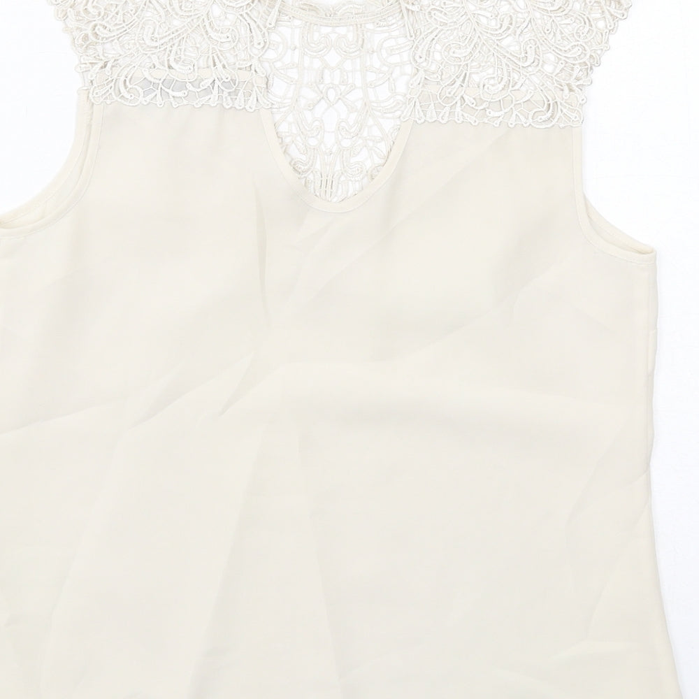 Oasis Womens Ivory Polyester Basic Tank Size 12 Round Neck - Lace Details