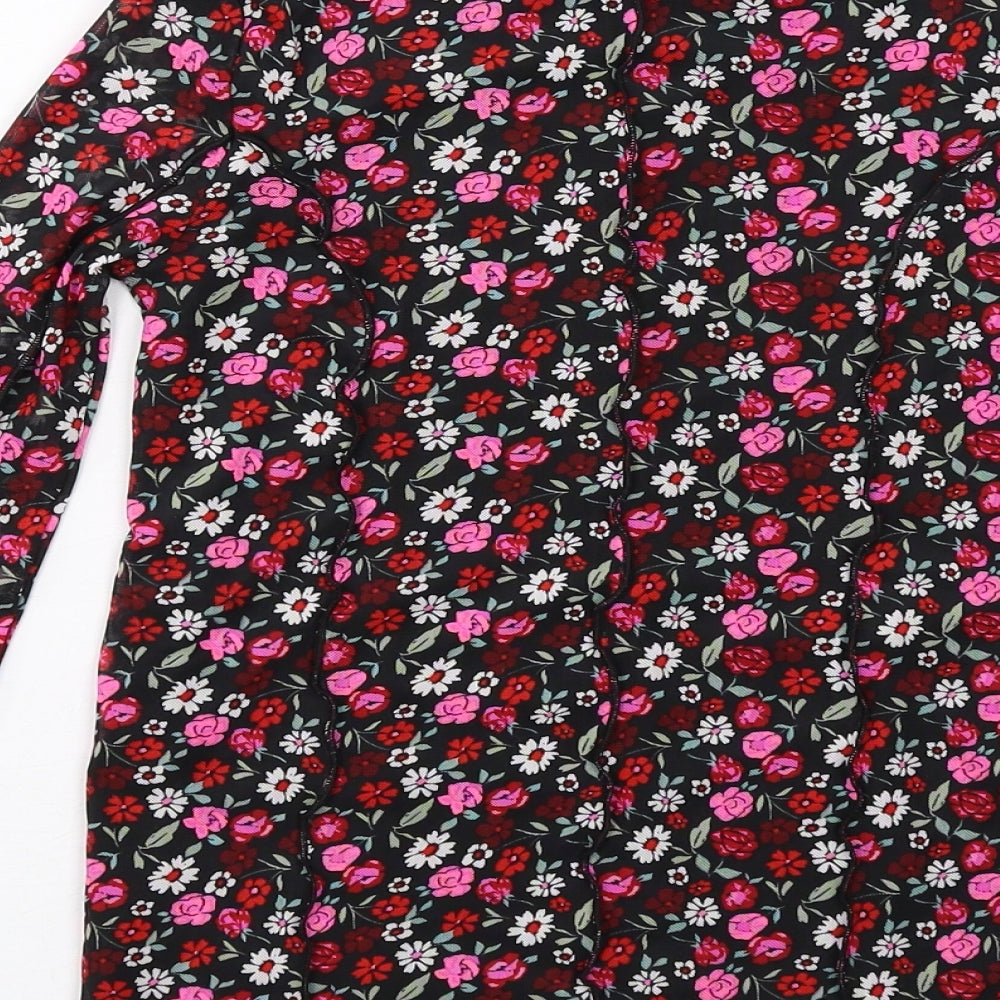Marks & Spencer Girls Black Floral Polyester Basic T-Shirt Size 10-11 Years Mock Neck Pullover