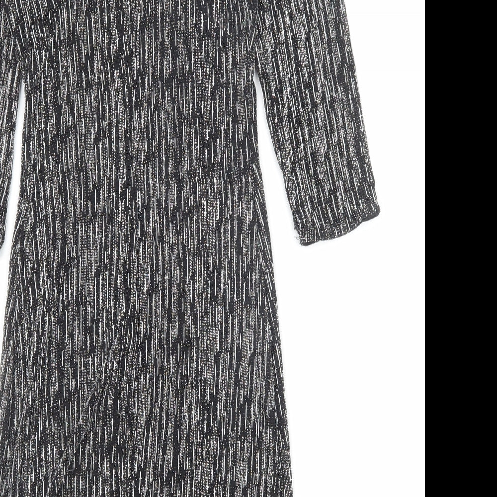 New Look Womens Black Geometric Polyester A-Line Size 10 Round Neck Pullover