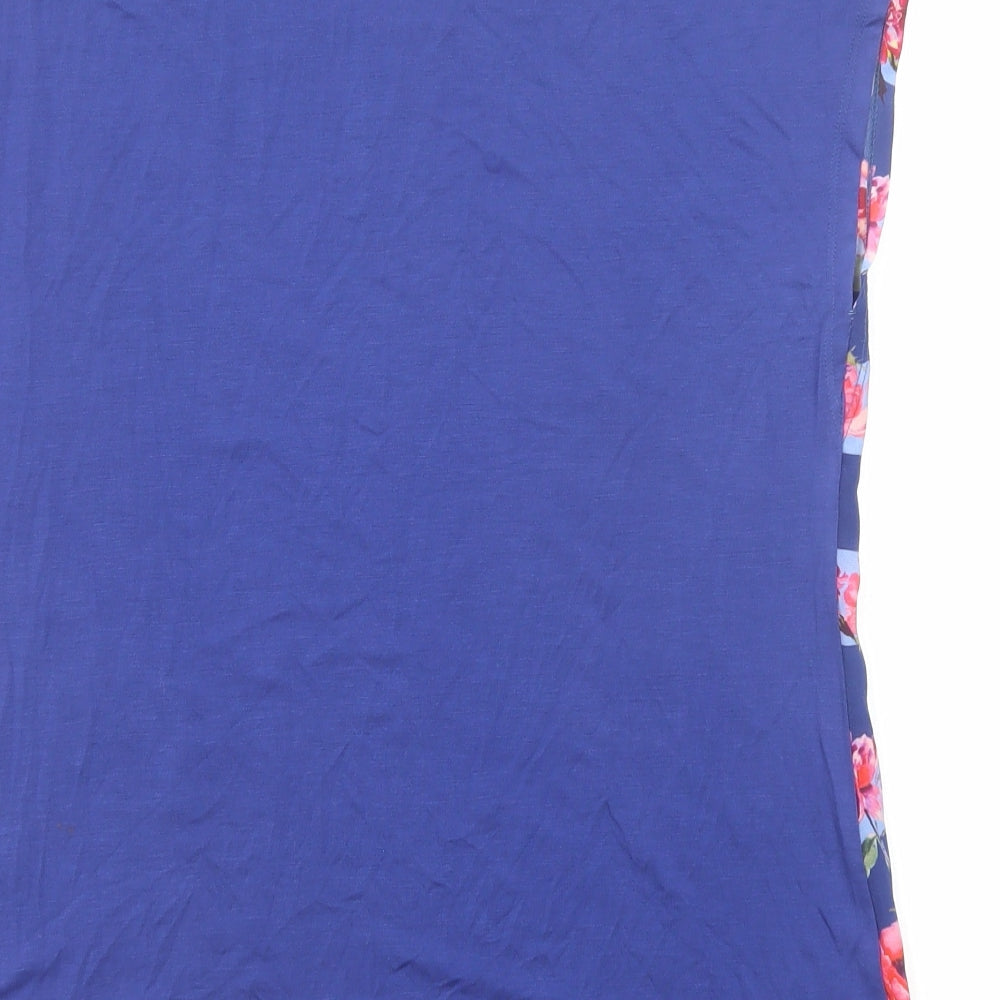 EAST Womens Blue Floral Silk Basic T-Shirt Size S Scoop Neck