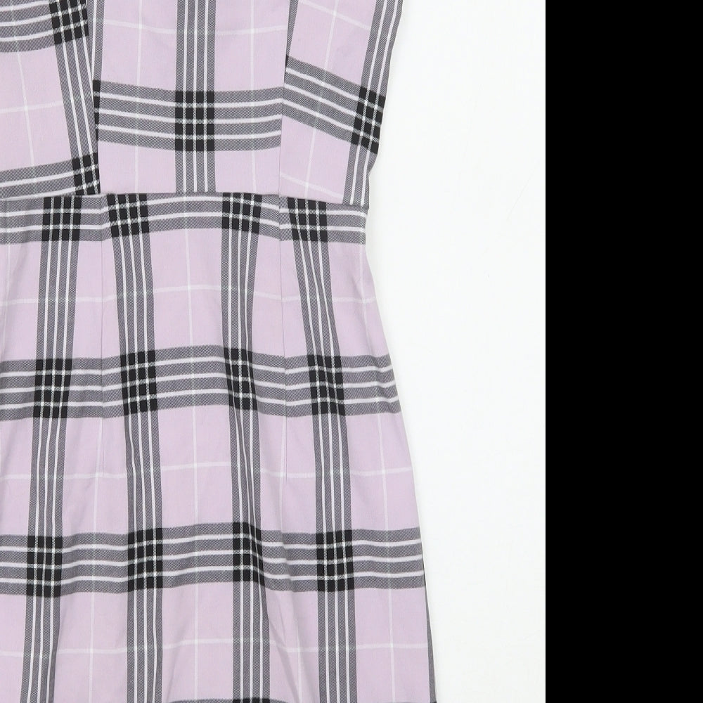 Divided by H&M Womens Purple Plaid Polyester Tank Dress Size 6 Square Neck Zip