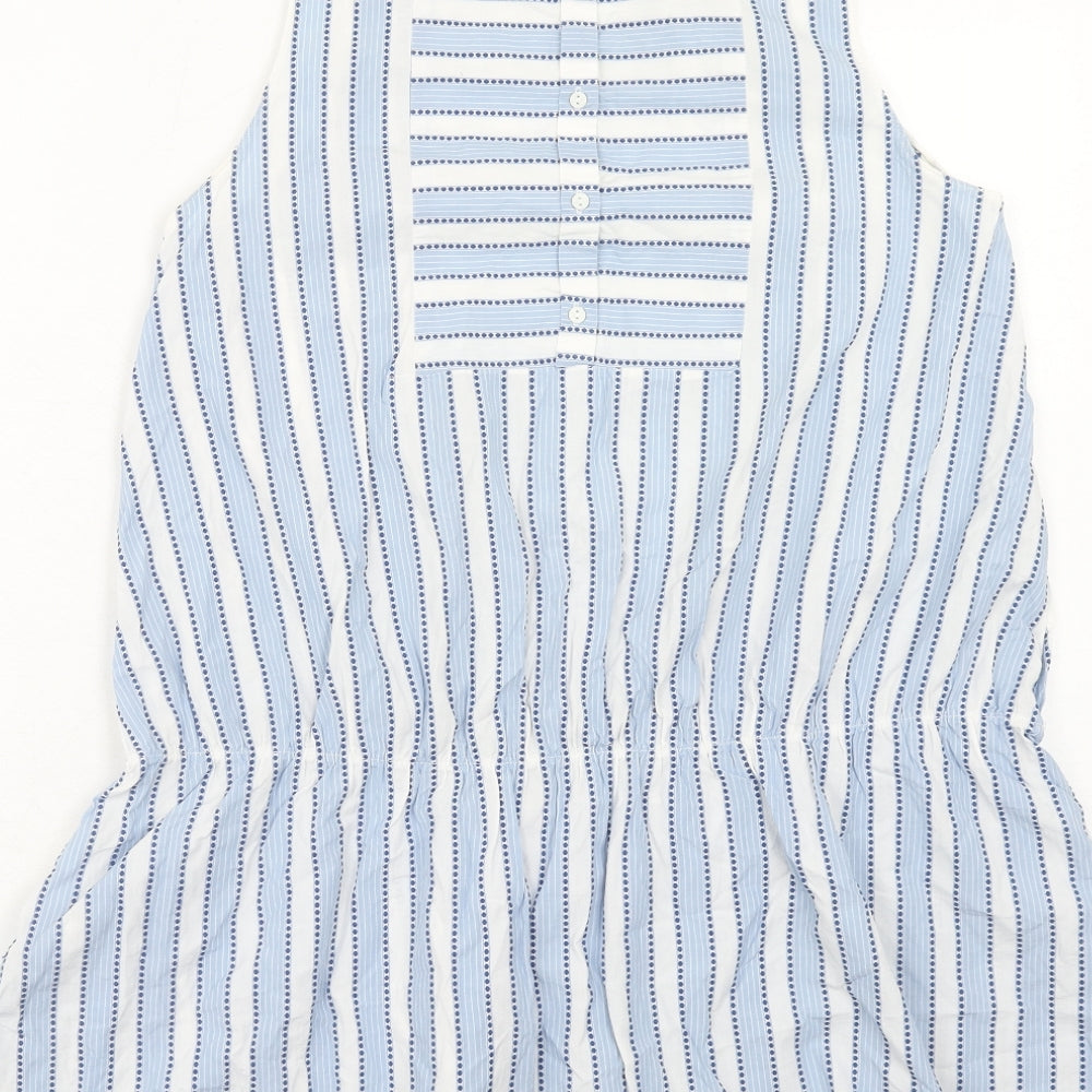 Zara Womens Blue Striped Cotton Tank Dress Size S Boat Neck Button