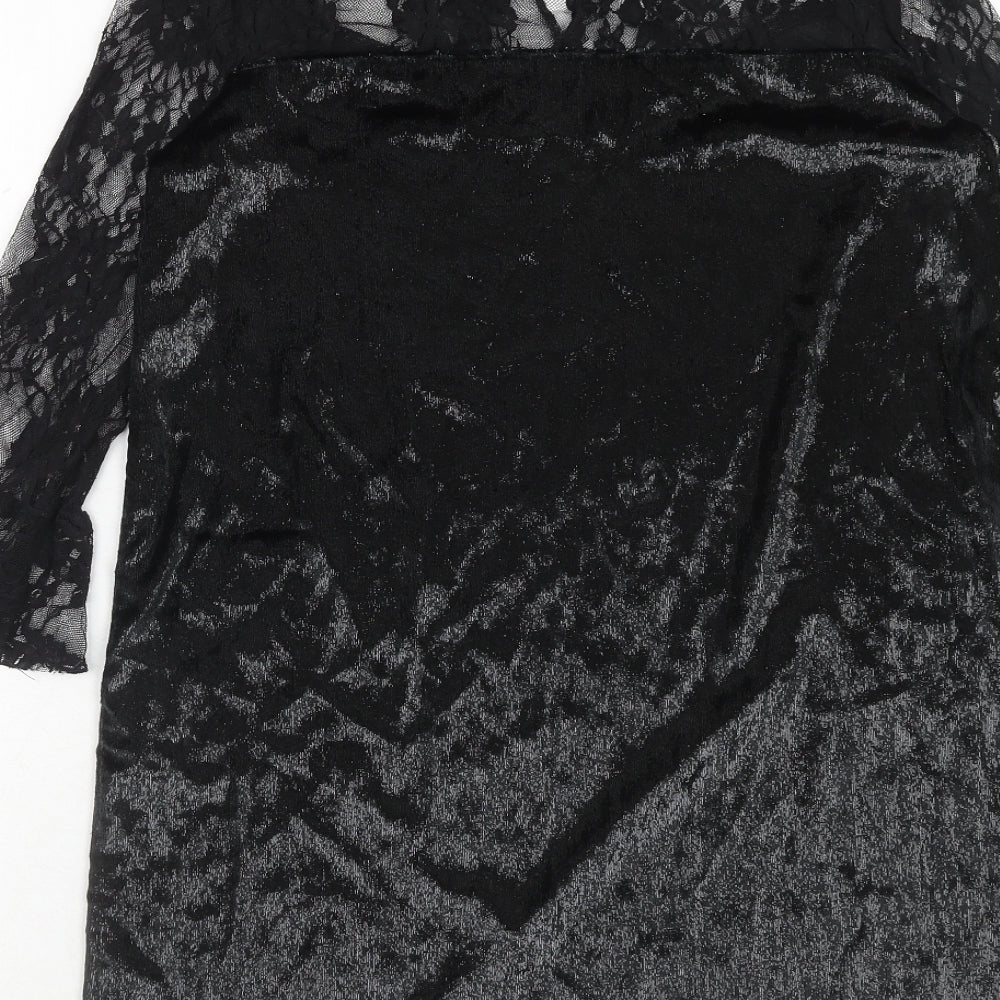 Zara Womens Black Polyester A-Line Size XS Boat Neck Button - Lace Top