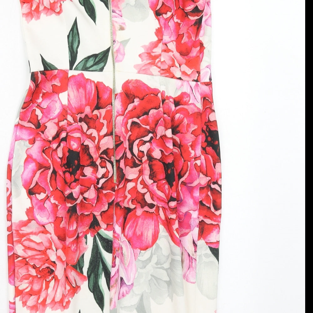 Paraphrase Womens Pink Floral Polyester Bodycon Size S Off the Shoulder Zip