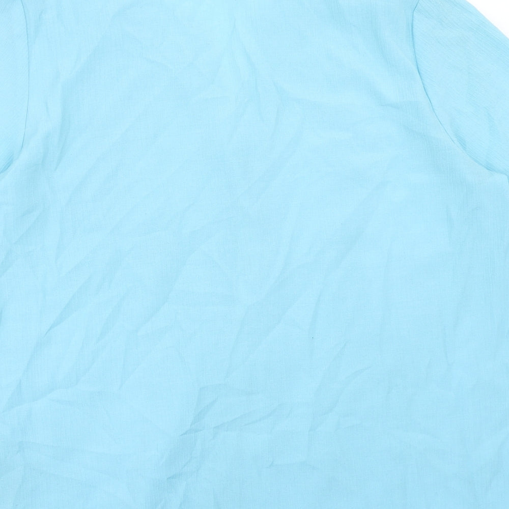 Sara Neal Womens Blue Polyester Basic Button-Up Size 14 V-Neck