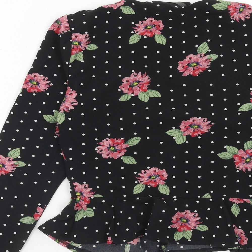 Missguided Womens Black Geometric Polyester Basic Blouse Size 6 V-Neck