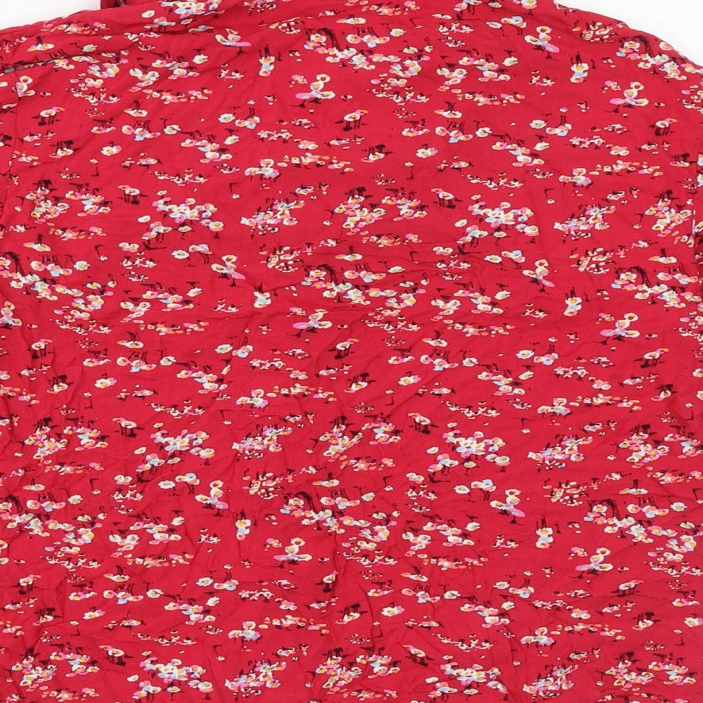 Marks & Spencer Womens Red Floral Viscose Basic Button-Up Size 8 Collared