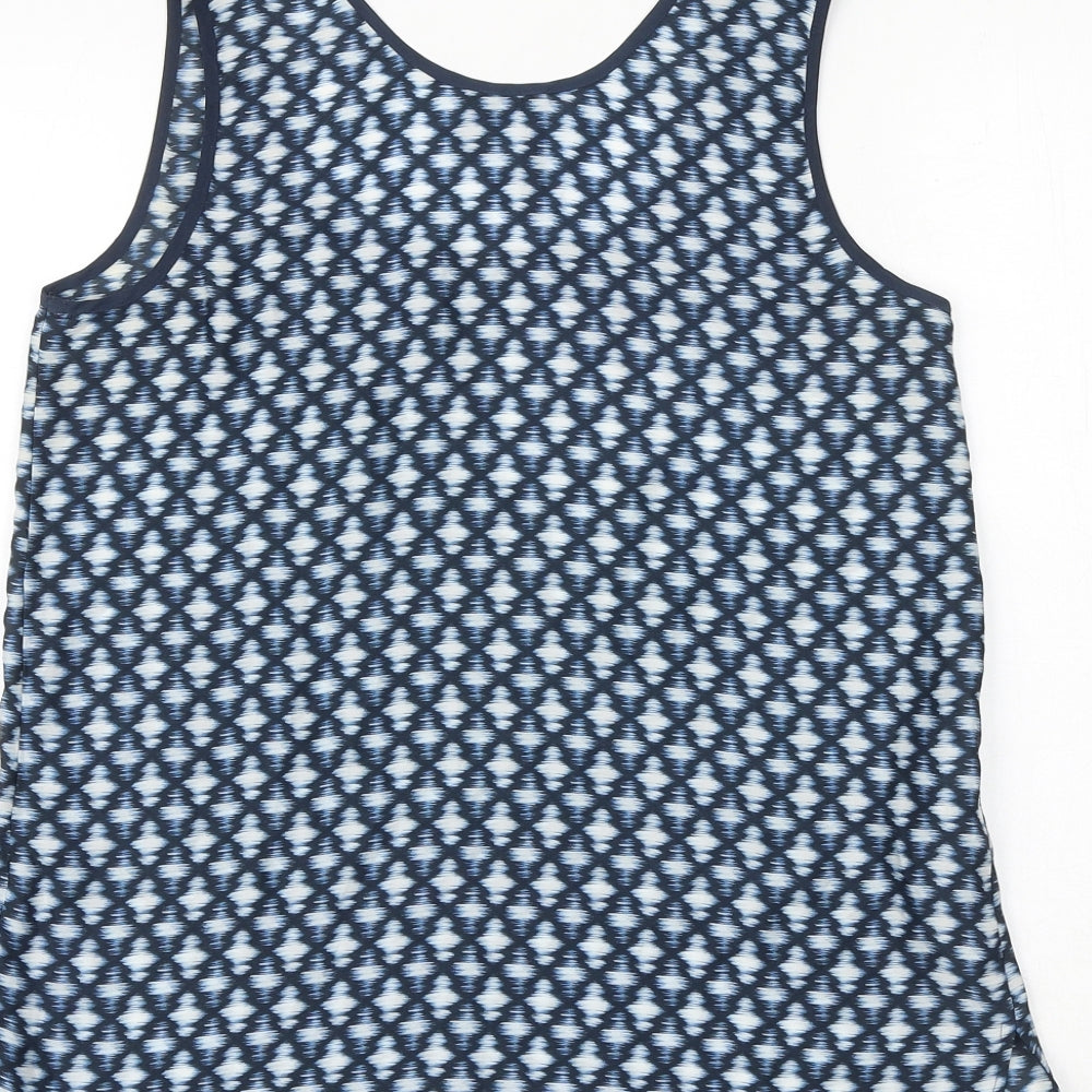Mango Womens Blue Geometric Polyester Basic Tank Size XS Round Neck