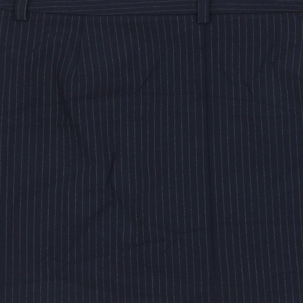 Marks & Spencer Womens Blue Striped Polyester A-Line Skirt Size 14 Zip
