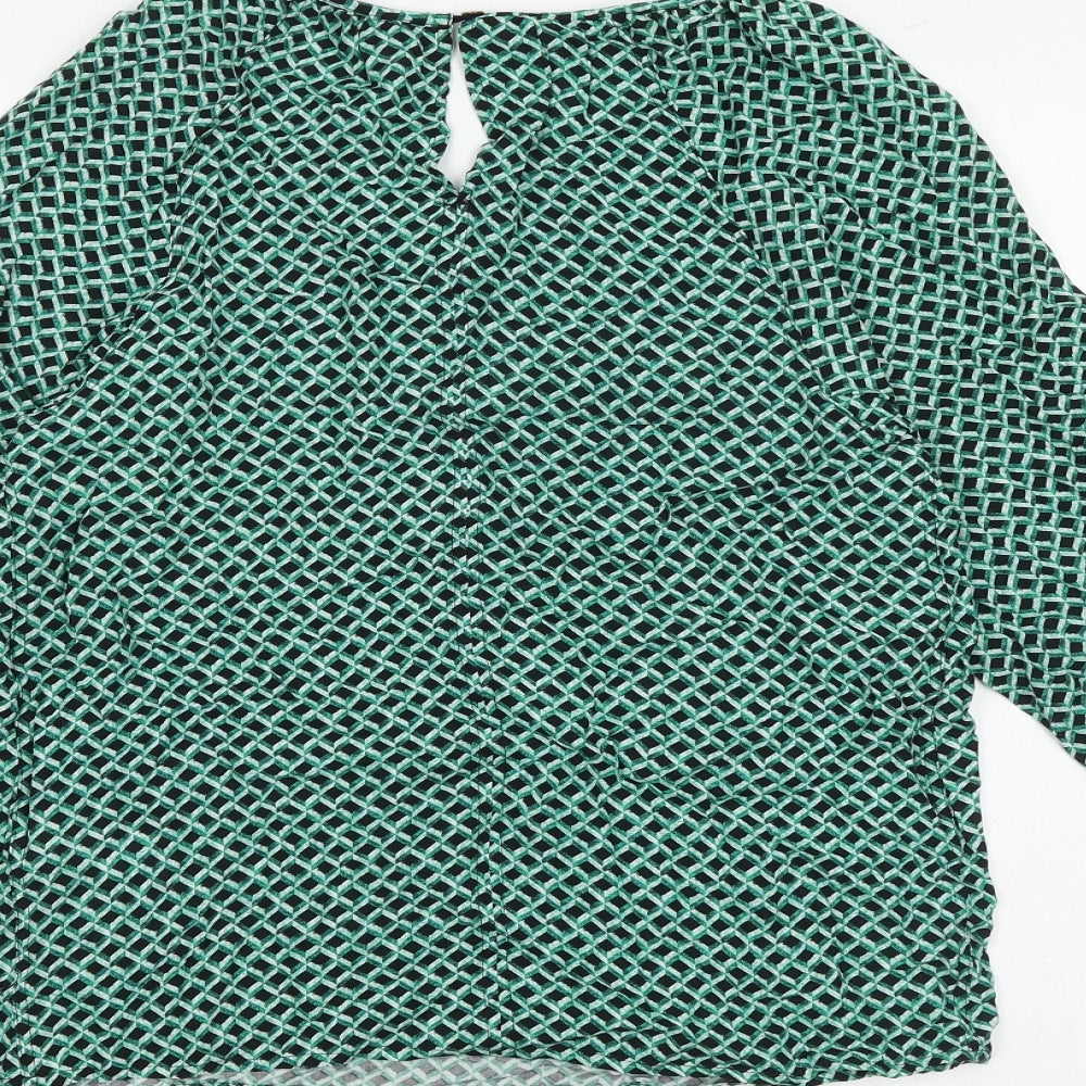 Marks & Spencer Womens Green Geometric Viscose Basic Blouse Size 6 Round Neck