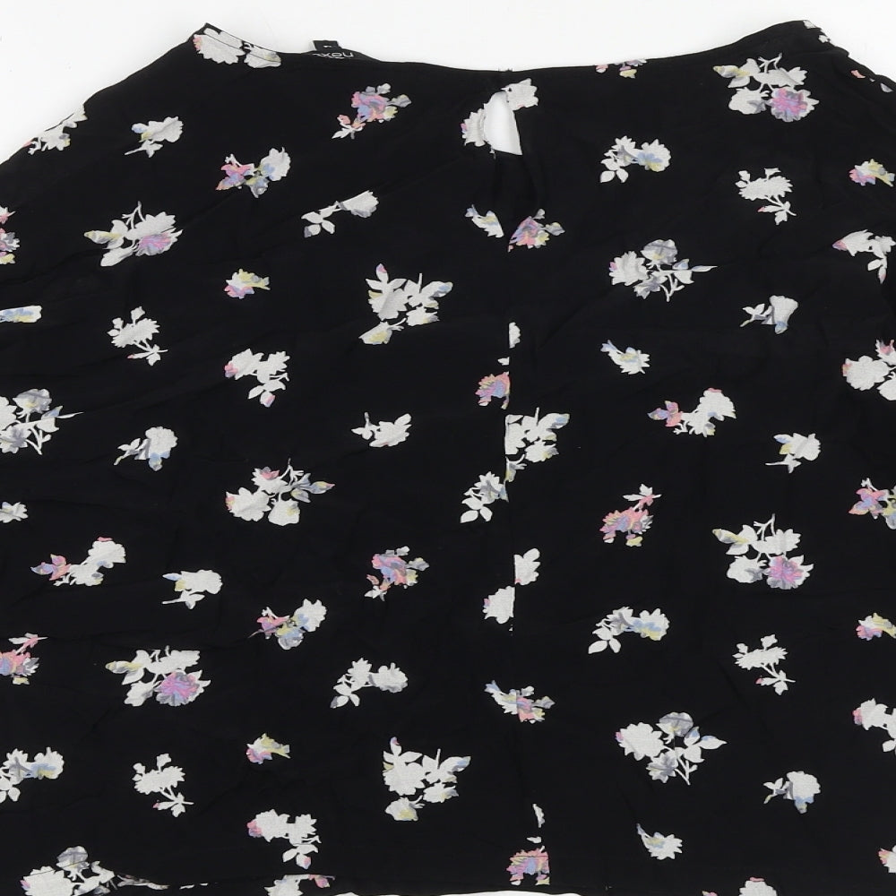 NEXT Womens Black Floral Viscose Basic Blouse Size 14 Round Neck