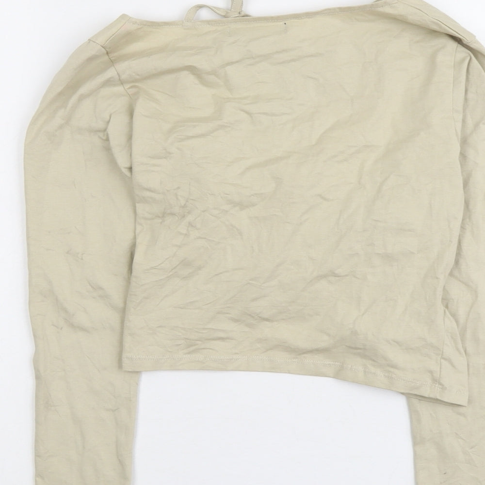 Motel Rocks Womens Beige Cotton Cropped Blouse Size S Boat Neck - Cut Out