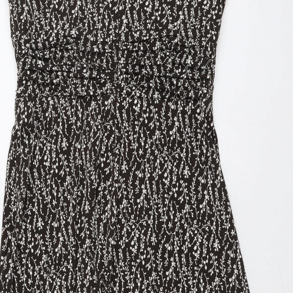 Jessica Howard Womens Brown Floral Polyester A-Line Size 8 Round Neck Zip
