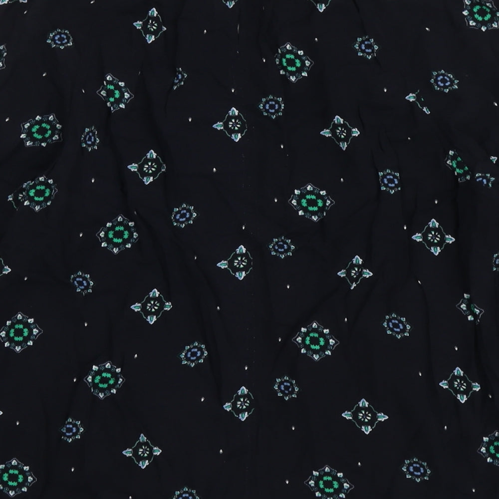 Marks & Spencer Womens Blue Geometric Viscose Basic Blouse Size 12 Boat Neck