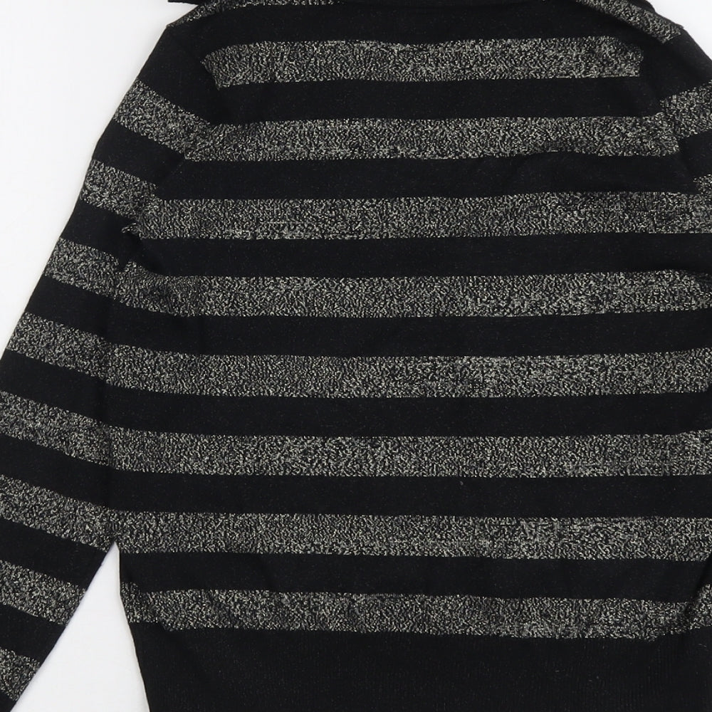 Marks & Spencer Womens Black Collared Striped Viscose Pullover Jumper Size XS