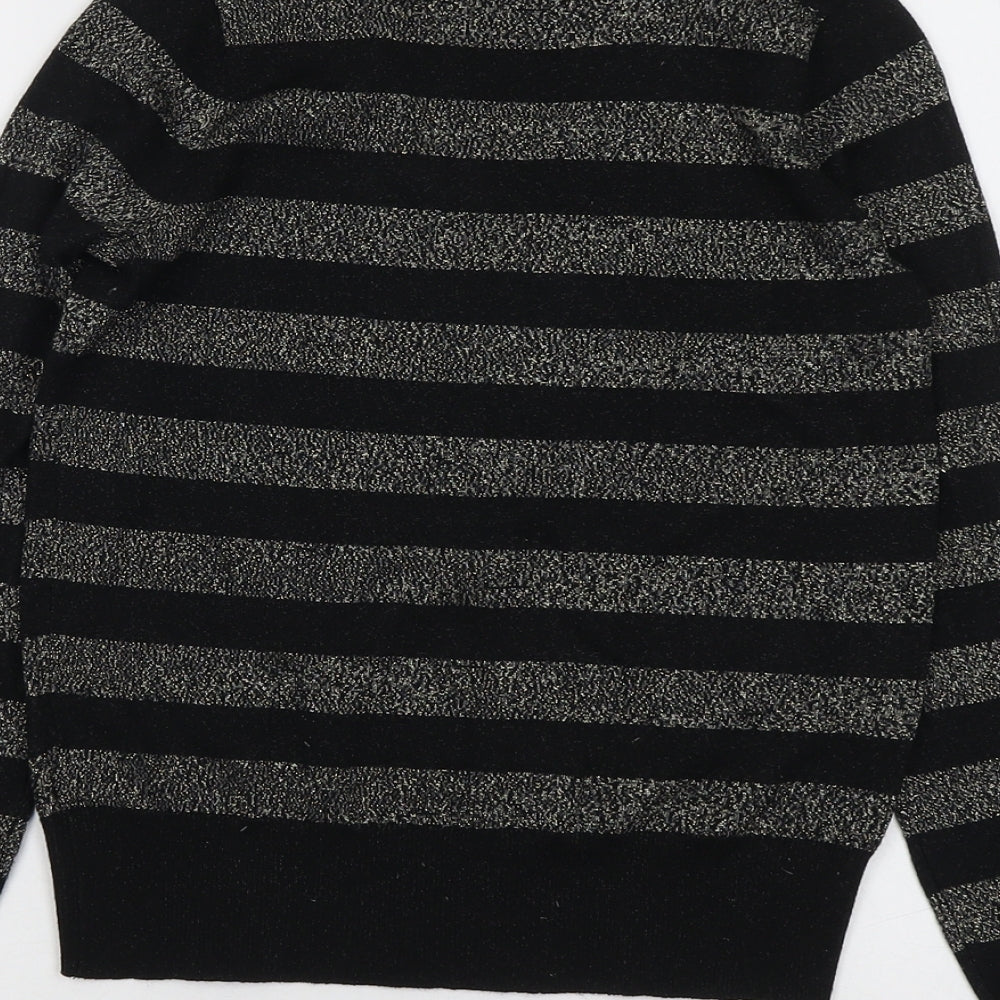 Marks & Spencer Womens Black Collared Striped Viscose Pullover Jumper Size XS