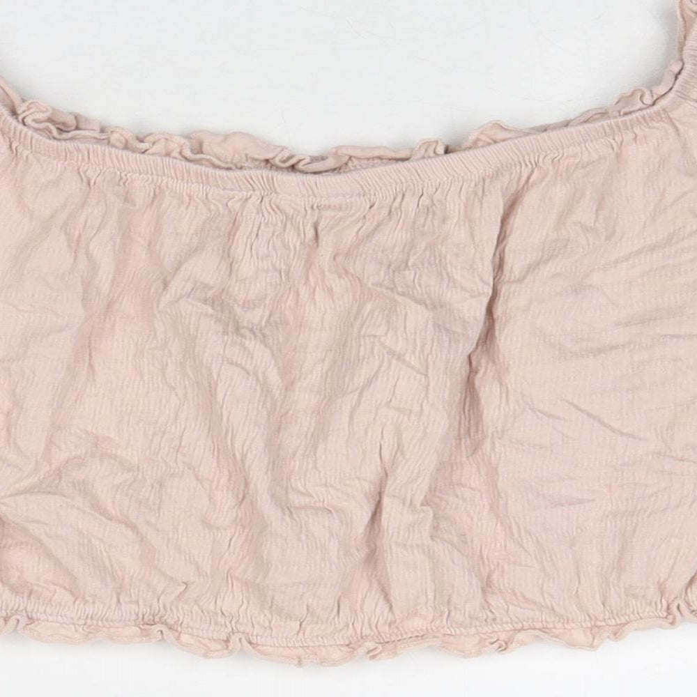 New Look Womens Pink Cotton Cropped Blouse Size 16 Boat Neck