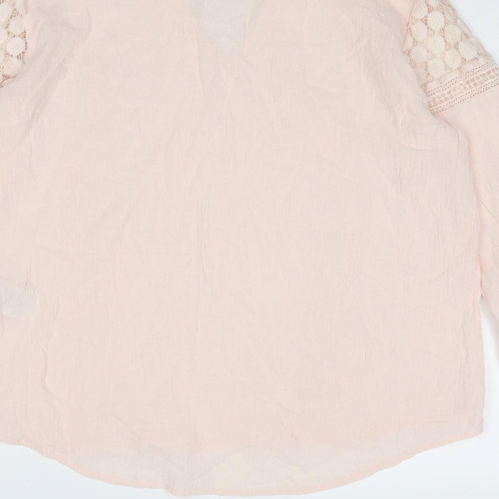 VILA Womens Pink Cotton Basic Blouse Size S Collared - Lace Details