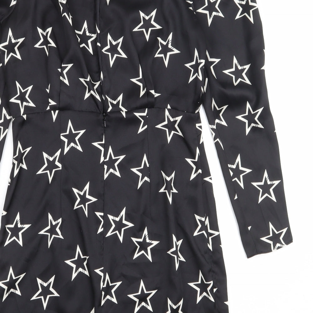 River Island Womens Black Geometric Polyester Sheath Size 10 Round Neck Zip - Star Print