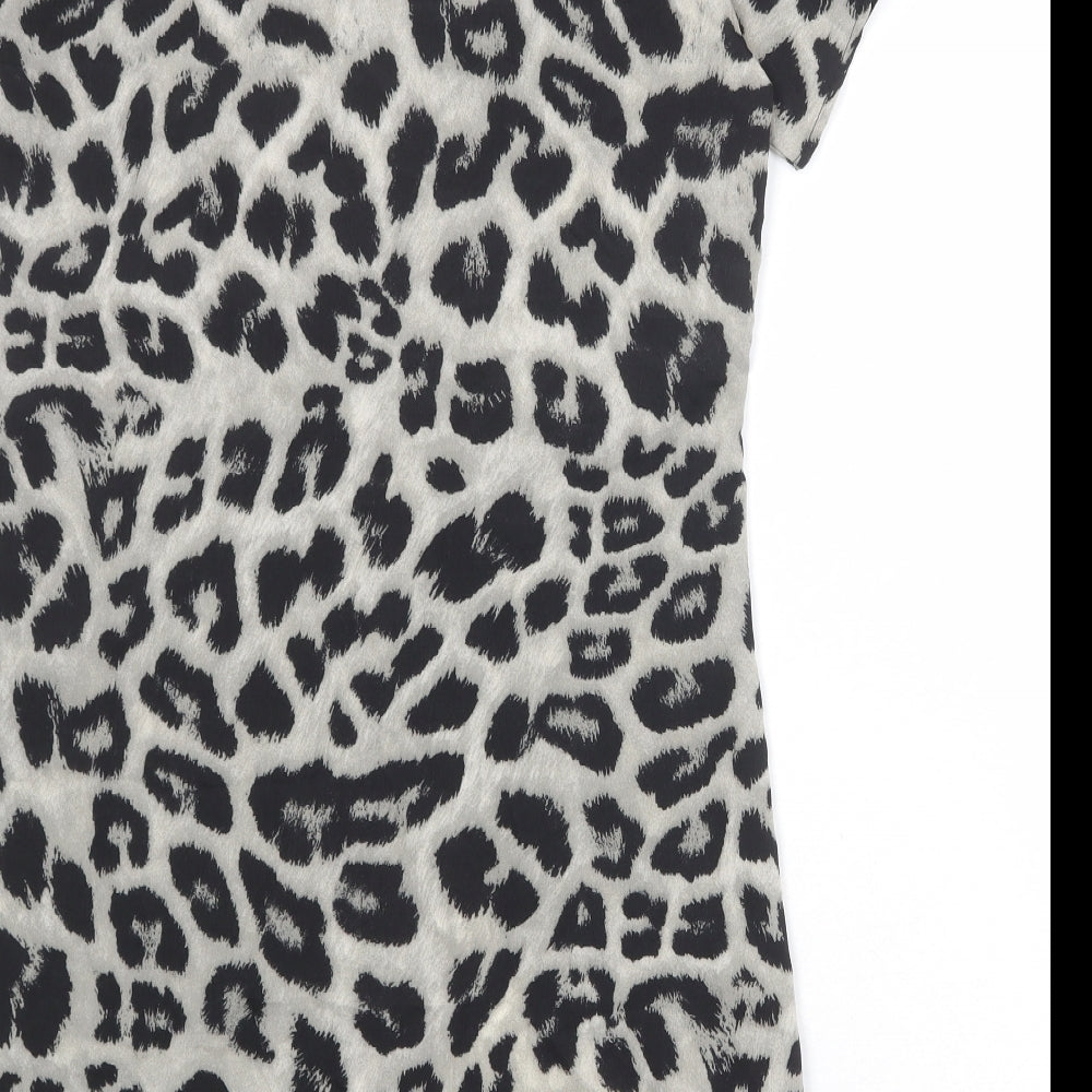 Vonda Womens Beige Animal Print Polyester A-Line Size S Boat Neck Pullover - Leopard Pattern