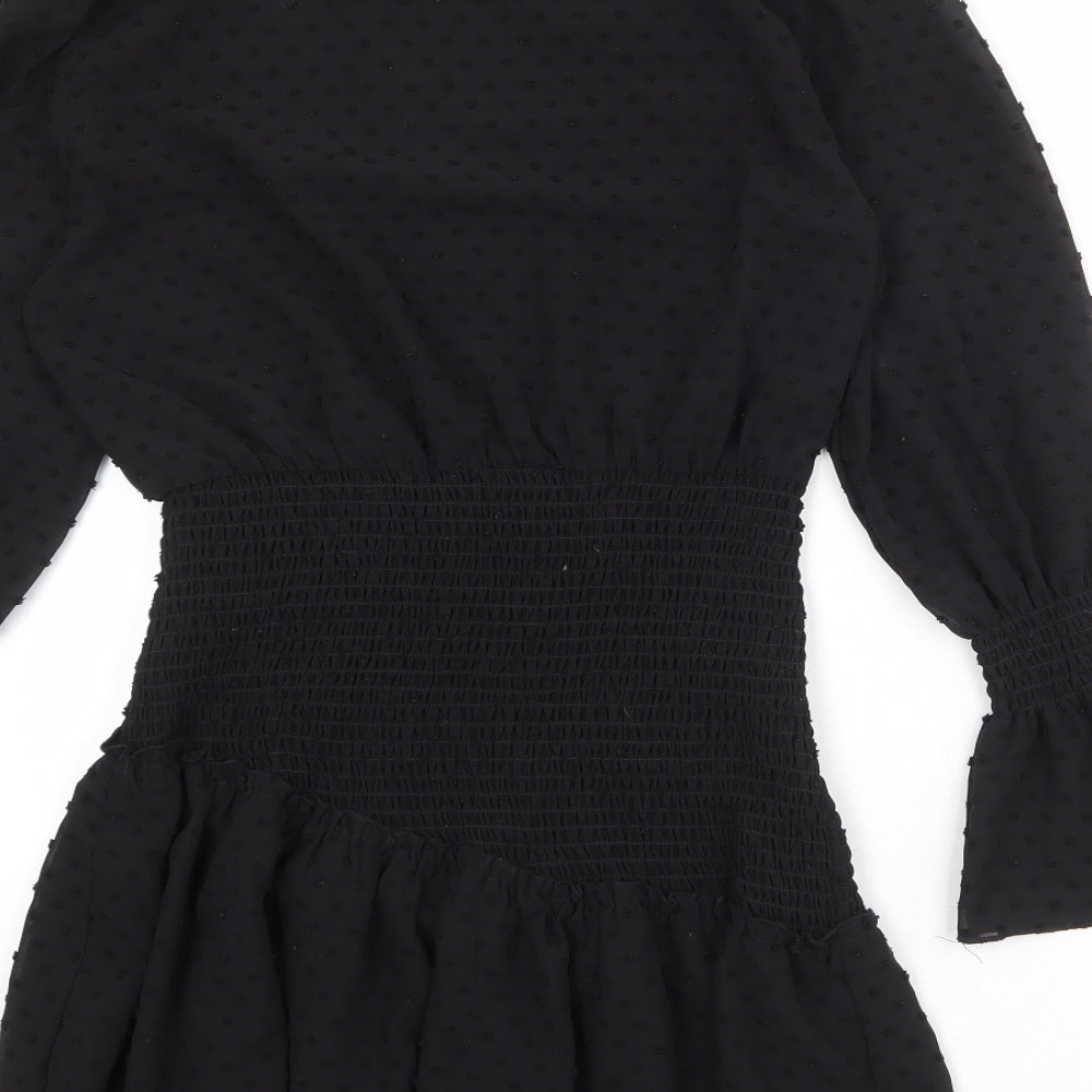 NLW Womens Black Polka Dot Polyester Bodycon Size L Round Neck Pullover