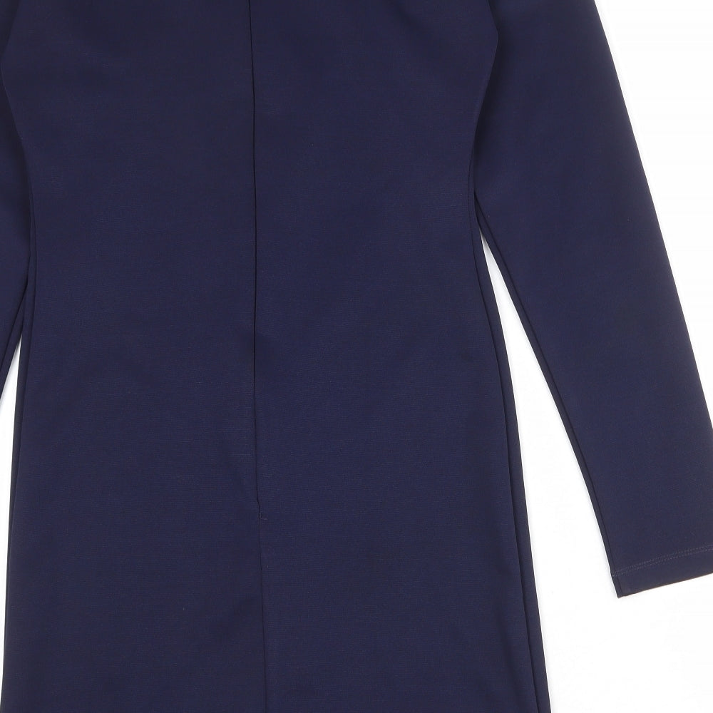 River Island Womens Blue Polyester A-Line Size 10 Round Neck Zip