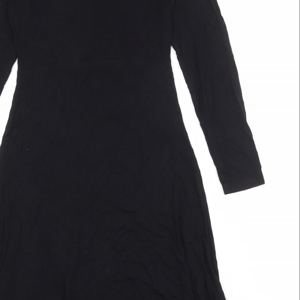 Marks & Spencer Womens Black Viscose Trapeze & Swing Size 8 Round Neck Button