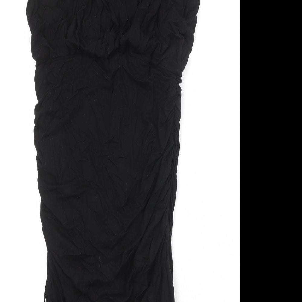 Jersey Womens Black Viscose Bodycon Size 10 Round Neck Pullover