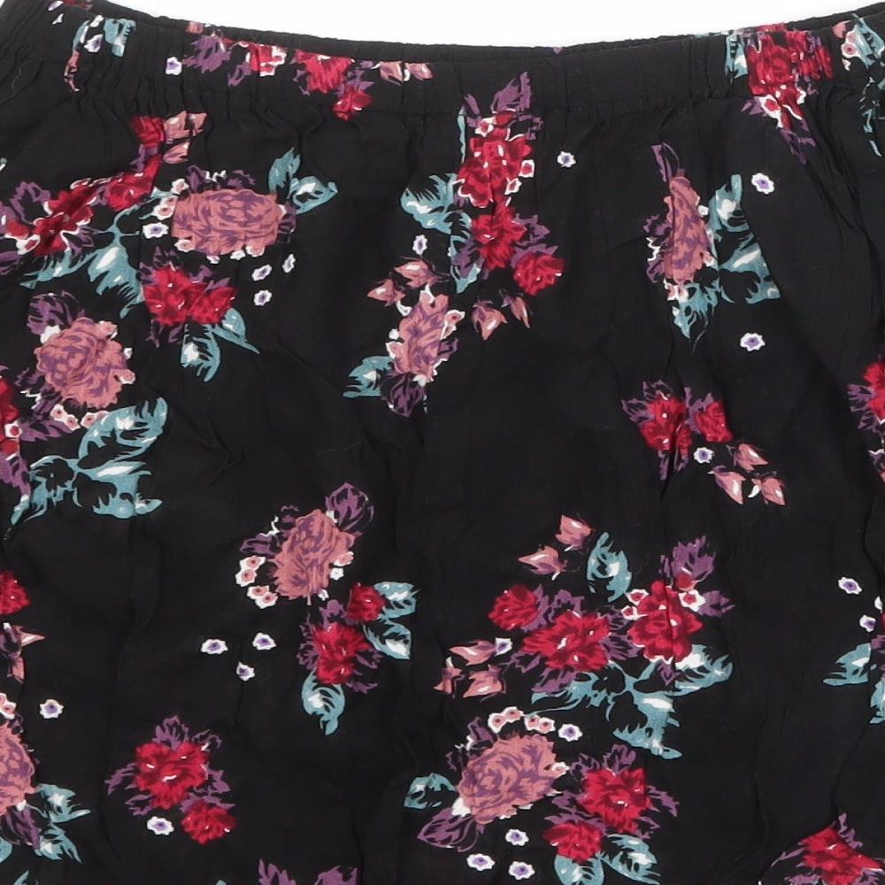 Select Womens Black Floral Viscose Basic Blouse Size 8 Off the Shoulder