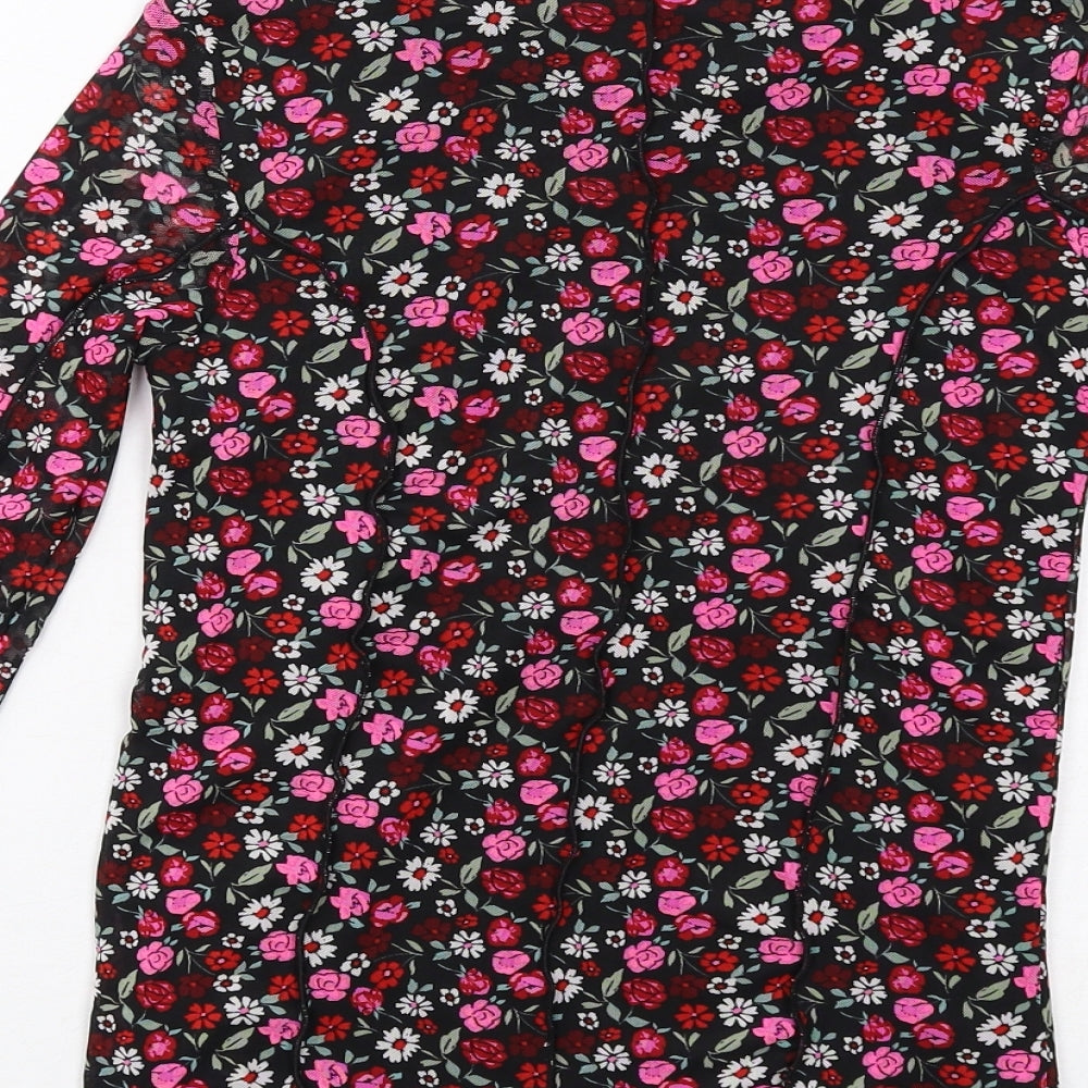 Marks & Spencer Girls Black Floral Polyester Pullover T-Shirt Size 12-13 Years Mock Neck Pullover