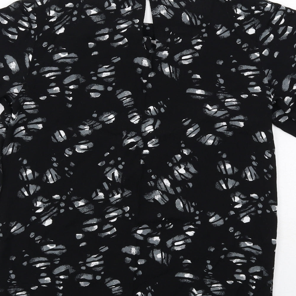 NEXT Womens Black Geometric Viscose Basic Blouse Size 6 Boat Neck
