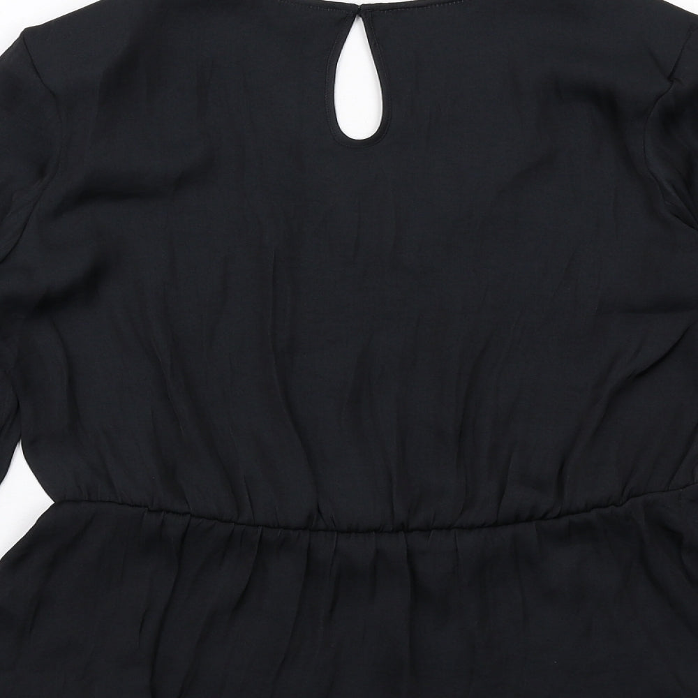 Marks & Spencer Womens Black Polyester Basic Blouse Size 10 V-Neck
