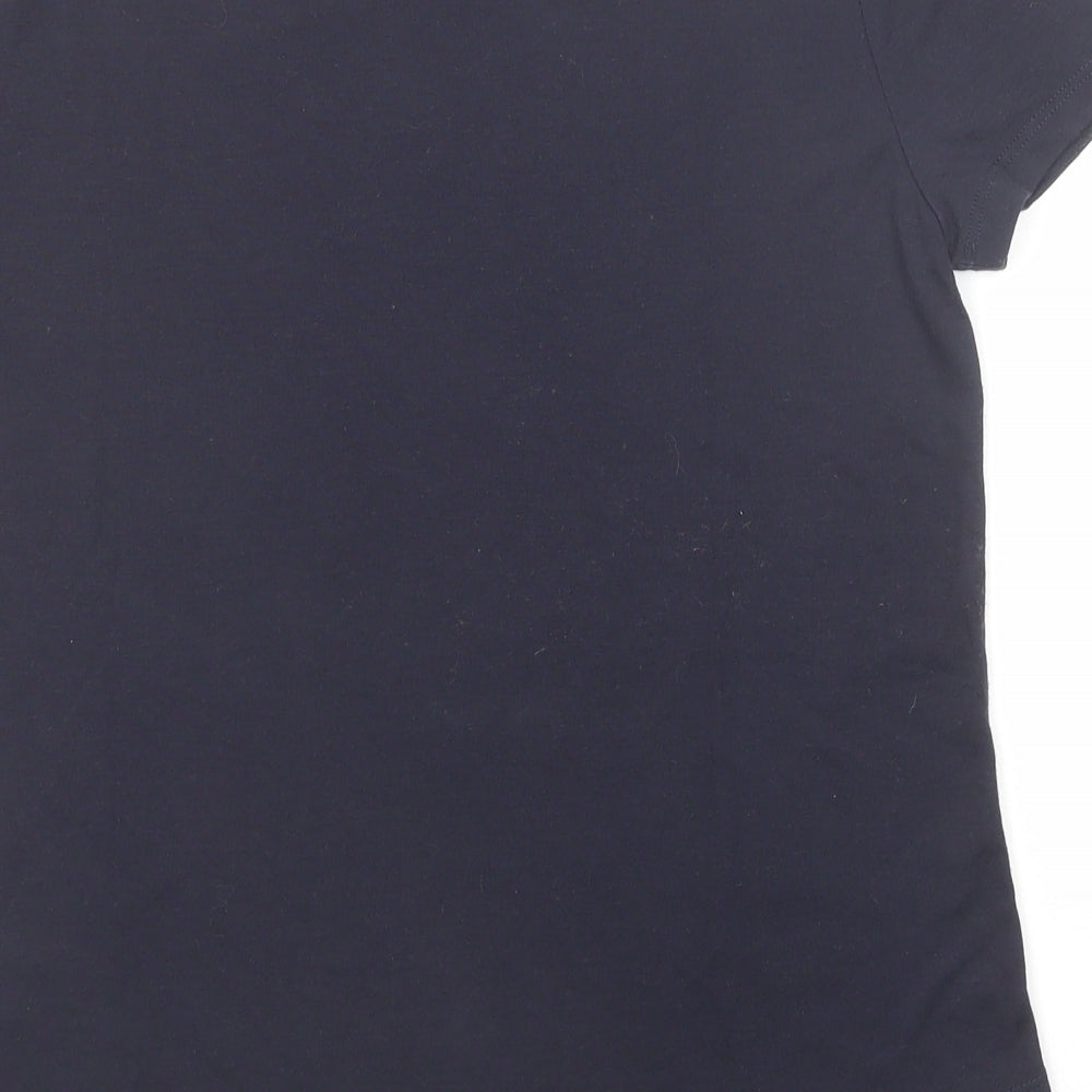 Marks & Spencer Womens Blue Polyester Basic T-Shirt Size 8 Boat Neck