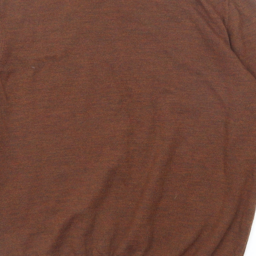 Marks & Spencer Mens Brown V-Neck Acrylic Pullover Jumper Size M Long Sleeve