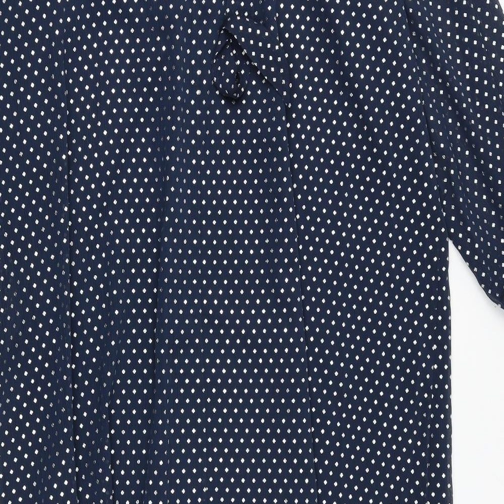 Marks & Spencer Womens Blue Polka Dot Polyester Trapeze & Swing Size 10 Round Neck Button