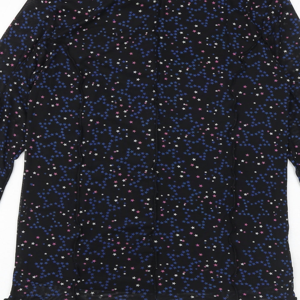 Marks & Spencer Girls Black Geometric Polyester Basic Blouse Size 13-14 Years Mock Neck Pullover - Star Print