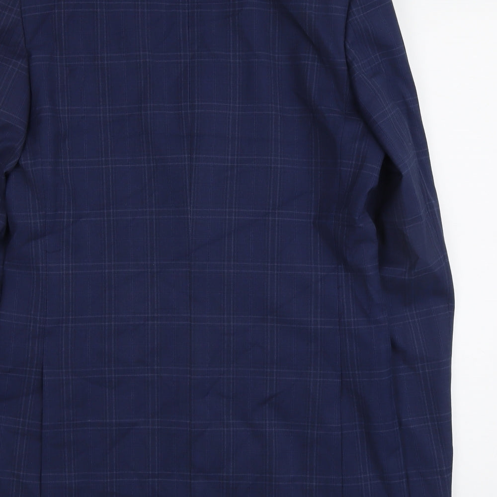 Marks & Spencer Mens Blue Plaid Polyester Jacket Suit Jacket Size 38 Regular