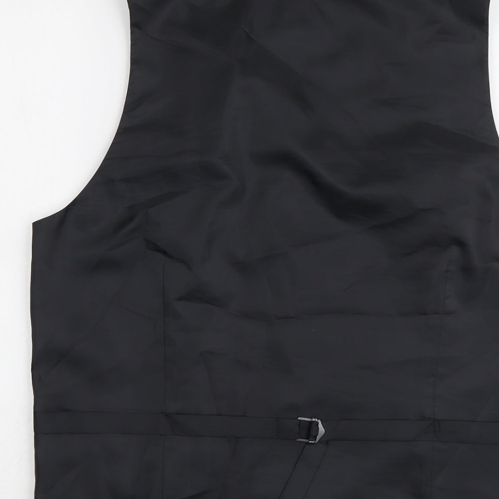 Marks & Spencer Mens Black Geometric Polyester Jacket Suit Waistcoat Size 38 Regular