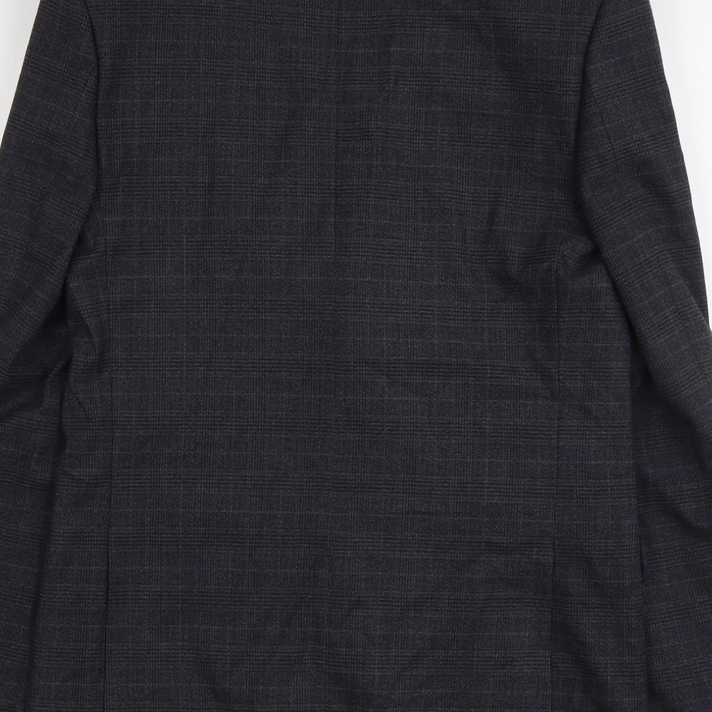 Marks & Spencer Mens Grey Plaid Polyester Jacket Suit Jacket Size 36 Regular